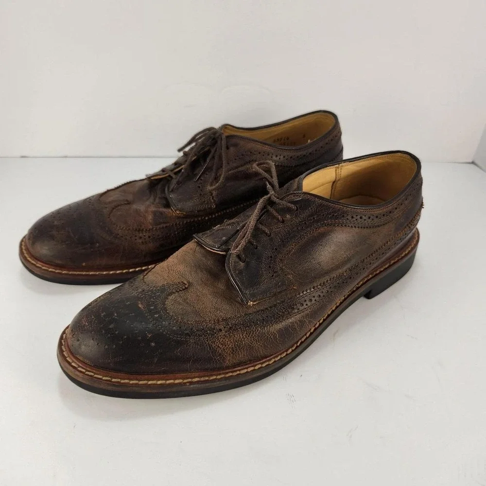 Martin Dingman Men's 9.5D Brown Leather Wingtip Derby Oxford Dress Shoes